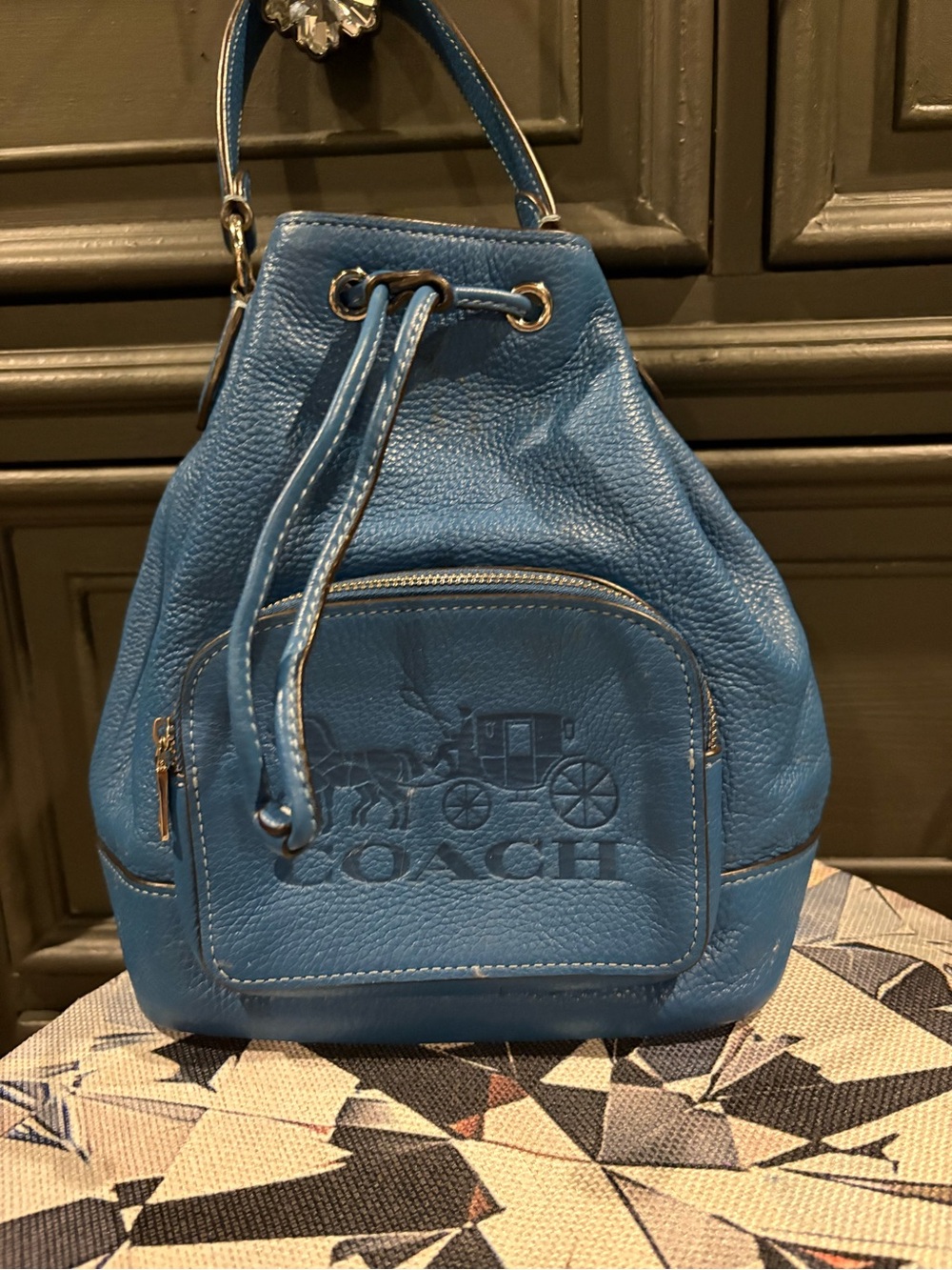 COACH Blue Pebbled Leather Drawstring b